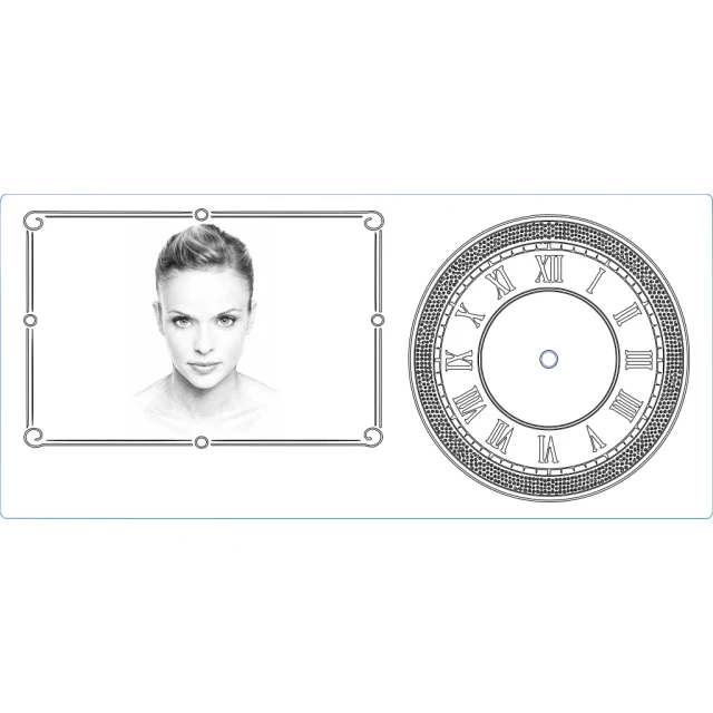 Example: Photo desk clock SVG — clock face with cut lines and mechanism hole