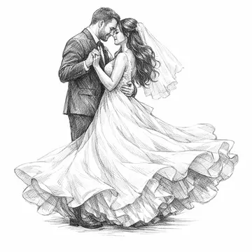 Dancing bride and groom, Pencil-Sketch style, CO2 laser engraving file, — free download