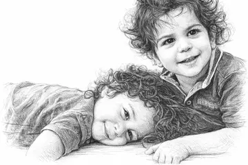 Two young children, Pencil-Sketch style, CO2 laser engraving file, — free download