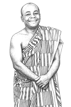 Smiling man in traditional kente cloth, Pencil-Sketch style, CO2 laser engraving file, — free download