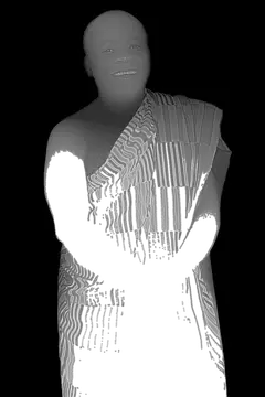 Smiling man in traditional robe, Depth Map style, CO2 laser engraving file, — free download