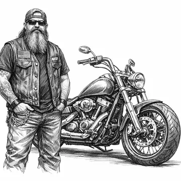 Biker with motorcycle, Pencil-Sketch style, CO2 laser engraving file, — free download