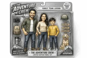 Laser-ready design for hardwood, Creative Studio · Action Figure Packaging style, CO2 laser engraving file, — free download