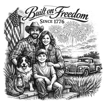 Patriotic rural family portrait, Pencil-Sketch style, CO2 laser engraving file, — free download