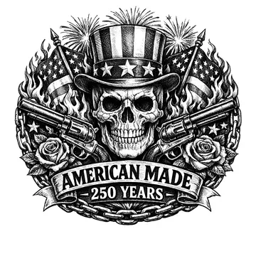 Patriotic skull with guns and flags, Pencil-Sketch style, CO2 laser engraving file, — free download