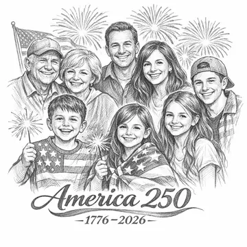 Patriotic family celebration, Pencil-Sketch style, CO2 laser engraving file, — free download