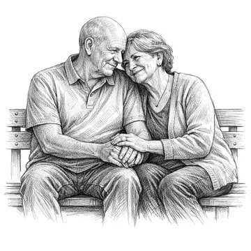 Elderly couple on bench, Pencil-Sketch style, CO2 laser engraving file, — free download