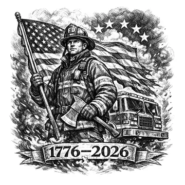 Firefighter with American flag, Pencil-Sketch style, CO2 laser engraving file, — free download