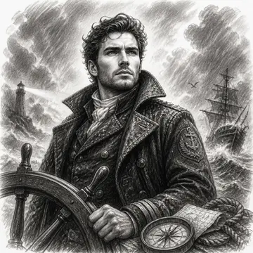 Determined sea captain at ship's wheel, Creative Studio · Desert Nomad style, CO2 laser engraving file, — free download