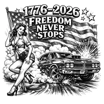 Patriotic pin-up girl and muscle car, Pencil-Sketch style, CO2 laser engraving file, — free download