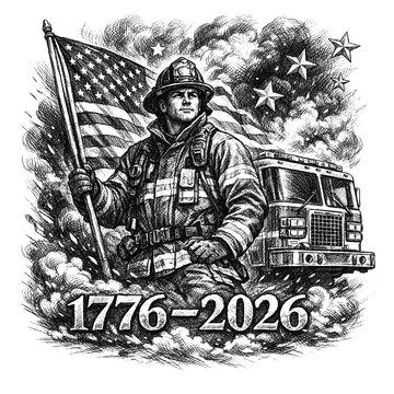 Firefighter with American flag, Pencil-Sketch style, CO2 laser engraving file, — free download
