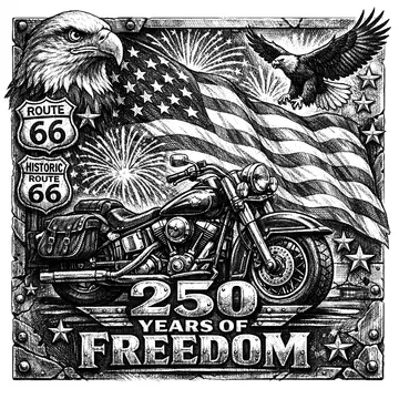 Patriotic motorcycle scene, Pencil-Sketch style, CO2 laser engraving file, — free download
