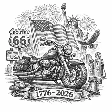 Patriotic motorcycle scene, Pencil-Sketch style, CO2 laser engraving file, — free download